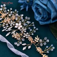 YouLaPan Diadema De Boda Para Mujer Aleación De Hojas Doradas Accesorios De Cabello De Novia Adorno De Fiesta Hecho a Mano Tiara De Plata Decoración De 40*7.5CM - details 4