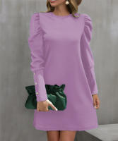Vestido De Manga Larga Redonda Con Mangas Flotantes Y Botones Para Mujer Estilo Oficina Dama Longitud De Rodilla Poliéster Elástico Suave - details 24