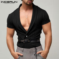 Camisa De Verano Para Hombre INCERUN Moda Corta Cuello V Casual Striped Top Para Calle Ropa Unisex Botones Talla S-5XL - details 2