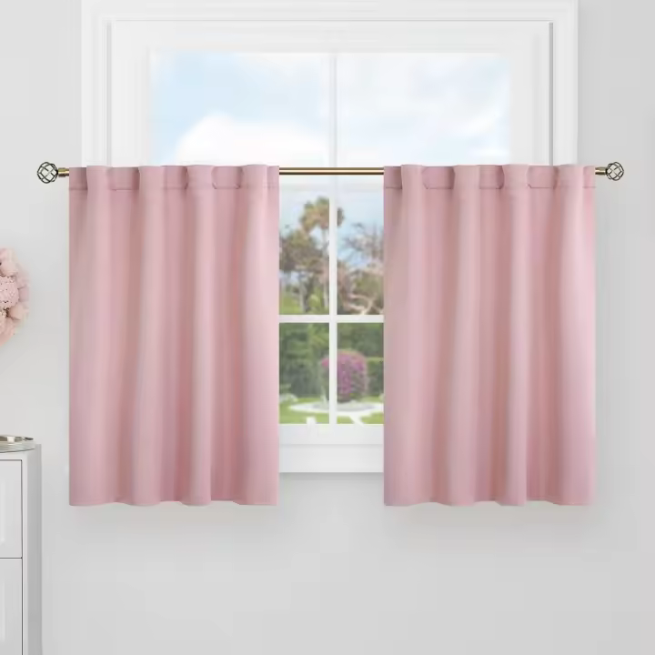 Baby Pink Cafe Blackout Curtains 36 Inch Length for Half Windows - 34 x 36 inch Curtains Rod Pocket and Back Tab Thermal Insulated Room Darkening Short Curtains for Kitchen, 2 Window Panels - 1