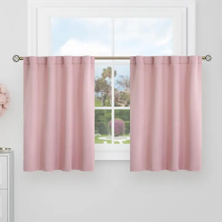 Baby Pink Cafe Blackout Curtains 36 Inch Length for Half Windows - 34 x 36 inch Curtains Rod Pocket and Back Tab Thermal Insulated Room Darkening Short Curtains for Kitchen, 2 Window Panels - 1