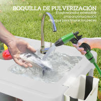 Outsunny Mesa para Limpiar Pescado Portátil Mesa Plegable para Camping con 2 Fregaderos Manguera de Drenaje Estación de Limpieza y Grifo para Pesca Barbacoa Blanco - details 4