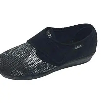 Zapatilla de Calle/De Mujer/Isasa/Bamara y Licra/Cierre Fácil/Ancho/Negro y Plata/Cuña 3 cm - 1