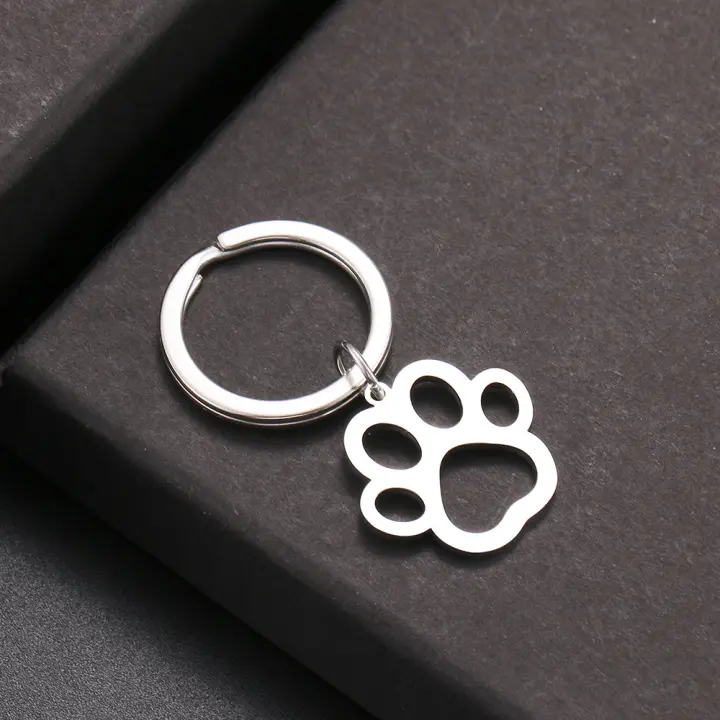 Llavero De Acero Inoxidable Con Diseño De Patas De Perro De Dibujos Animados Colgante De Moda Para Llaveros De Coche Joyería Regalos Color Plata - 1