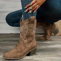 Botas Occidentales Bordadas 2024 Para Mujer Talla Grande 43 Punta Puntiaguda Botines De Otoño Estilo Cowboy Con Plataforma Cierre SLIP-ON Material De Suela RUBBER - details 6