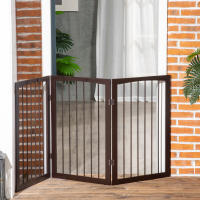 PawHut Barrera de Seguridad Plegable de 3 Paneles 160x76 cm Rejilla de Protección para Perros Pequeños para Puertas Escaleras Pasillos Café Oscuro - details 1