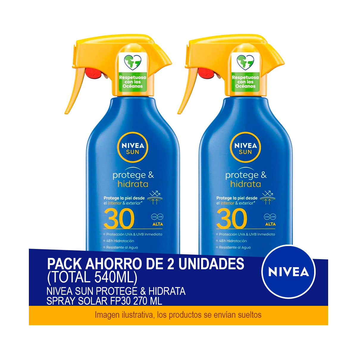 NIVEA SUN Protege & Hidrata Spray Solar FP30 270 ml - Pack ahorro de 2 unidades (total 540ml)