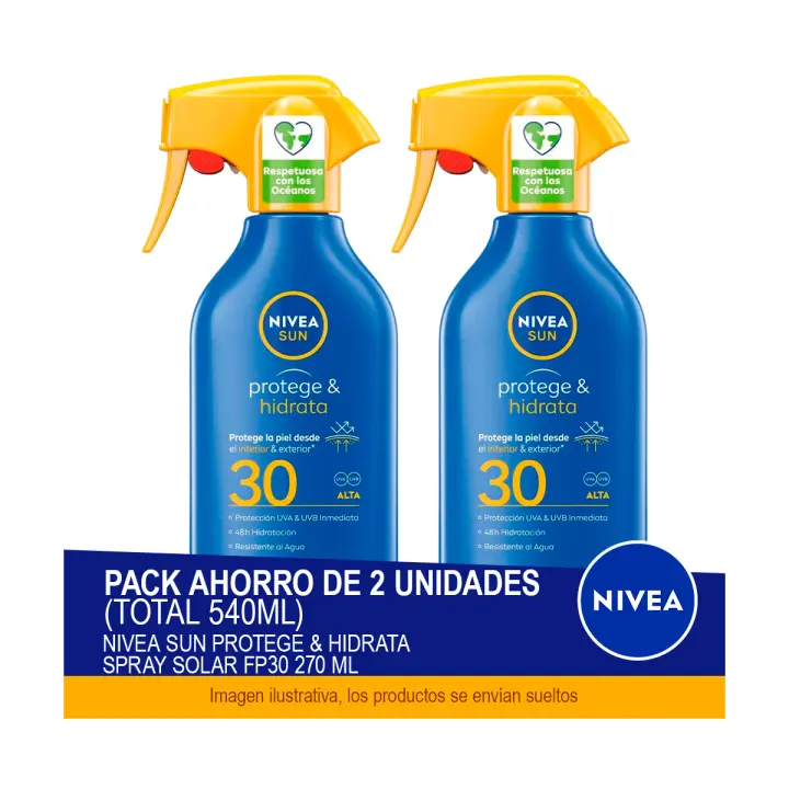 NIVEA SUN Protege & Hidrata Spray Solar FP30 270 ml - Pack ahorro de 2 unidades (total 540ml) - 1