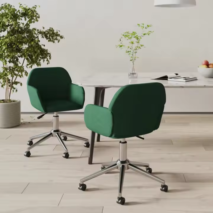 vidaXL Sillas de comedor giratorias 2 unidades tela en color Gris claro/Gris oscuro/Verde oscuro | cómodas modernas ergonómicas para comedor cocina salón hogar - 1