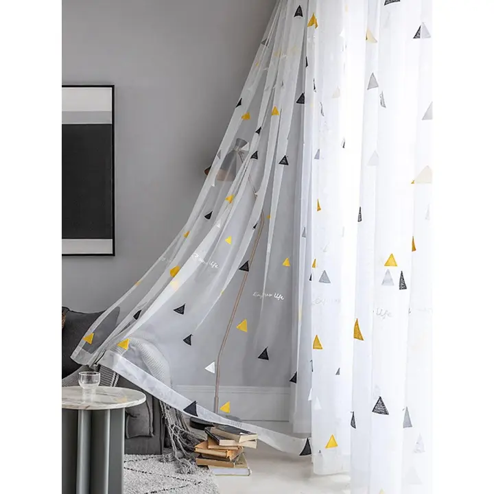 Cortina De Tela Gauze Triangular Bordada Transpirable Y Antipolvo Para Dormitorio Y Sala De Estar 1 Pieza De Poliéster 100% - 1