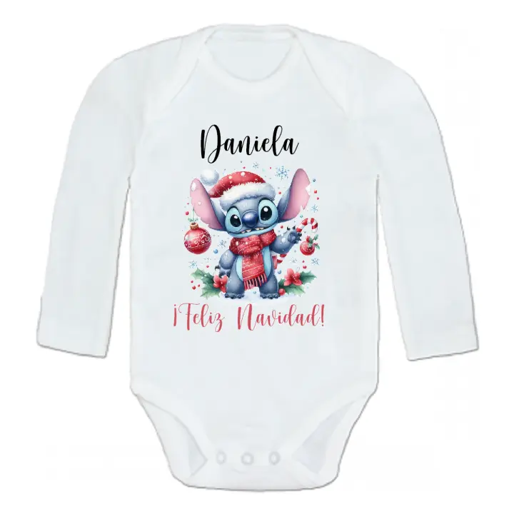 Body de Bebé personalizado con el nombre Navidad Stich talla 3 a 18 meses - 1