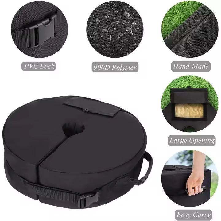 Bolsa de peso para sombrilla de patio, soporte de base de arena desmontable redondo de 46 cm, bolsa de peso para sombrilla resistente a la intemperie, se adapta a voladizo desplazado, paragüero o asta de bandera - 1
