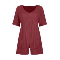 Monos De Verano Casuales Para Mujer Con Hombros Descubiertos Y Mangas Cortas Ruched Estilo Romper De Piernas Largas Con Bolsillos De Poliéster - details 14