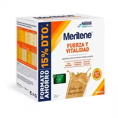 MERITENE FUERZA Y VITALIDAD 30 SOBRES CAFE DESCAFEINADO - 1