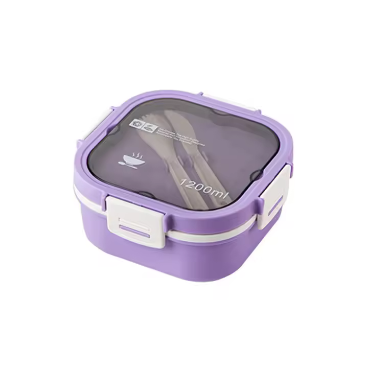 (Púrpura 1200ml) Fiambrera portátil para niños de gran capacidad con compartimientos y Caja de inmersión, lonchera TA para microolas (18,5*8,2 cm) Material: pp + silicona () - 1