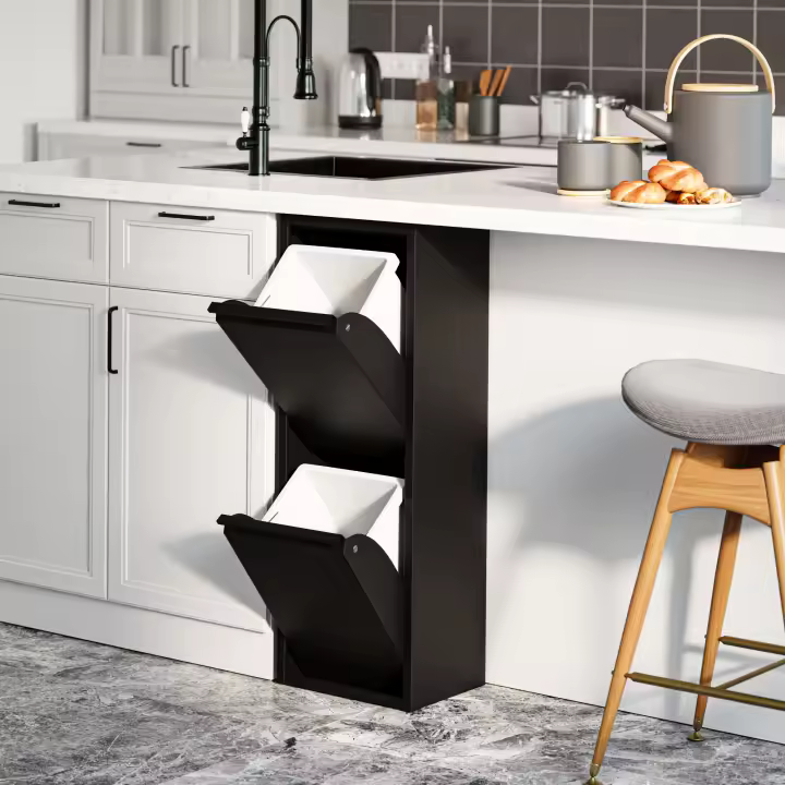 Cubo de reciclaje Sollentuna 2x14 L - Negro [en.casa] - 1