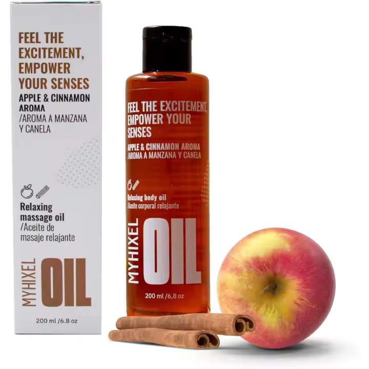 MYHIXEL Aceite de Masaje 200 ml | Aroma Manzana y Canela | Hidratante y Suavizante | Alta Sensibilidad | Fácil Aplicación | Apto para Todo Tipo de Piel - 1
