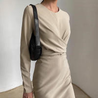 Vestido Bodycon Midi De Otoño Invierno Para Mujer Con Manga Larga Cuello Redondo Elegante Y Chic Ajustado Para Oficina Y Calle - details 5