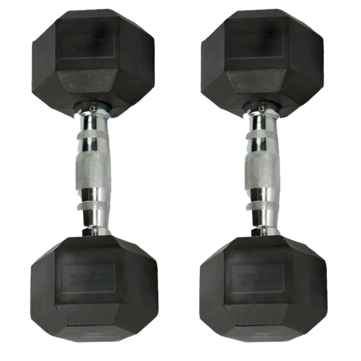 Awiku - 2 Mancuernas Hexagonales de 2.5 kg con Revestimiento de Goma y Mango Cromado - Juego de 2 Mancuernas de 2,5 kilogramos - Set de Mancuernas hexagonales de Caucho - 1