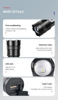Linterna LED Super Potente Recargable USB Torcha Brillante Ultra 10000mAh Impermeable Con Batería Luz De Trabajo Para Camping Y Patrulla - details 35