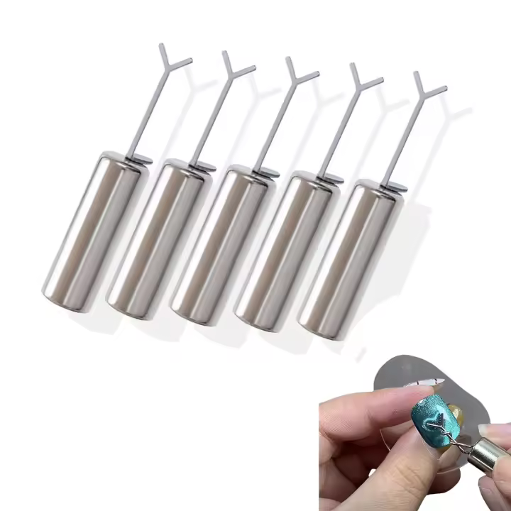 Juego de 5 herramientas magnéticas con forma de corazón de ojo de gato, kit de esmalte de uñas de gel magnético con piezas metálicas en forma de Y, diseño de encantadores patrones de corazones y líneas, manicura de salón DIY - 1