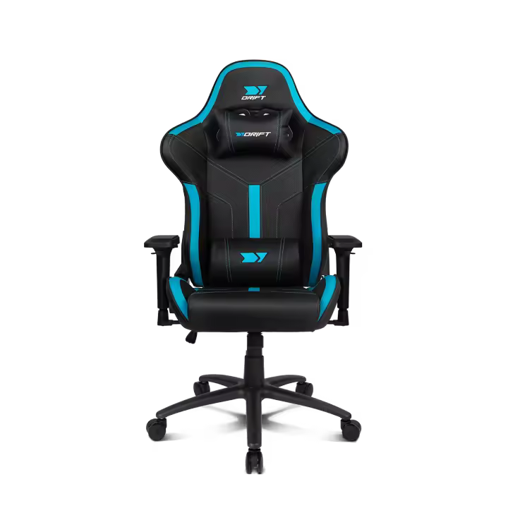 DRIFT GAMING Silla DR350 - Silla Profesional, Polipiel, reposabrazos 4D, Ruedas silenciosas, pistón Clase 4, inclinación, cojin Lumbar/Cervical, Color Negro/Azul - 1