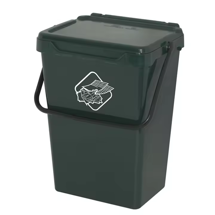 Cubo de polipropileno con la manija y la cubierta, de color verde, 40 Lt. 400x305x510 mm. - 1