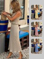 Conjunto De Ropa Elegante Para Mujer 2 Piezas Primavera/Verano 2026 Camisola Y Falda Midi De Punto Con Volante Y Salto Hollow out - details 1