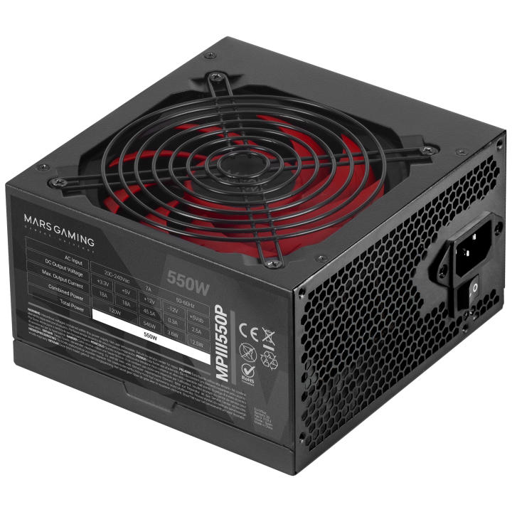 Mars Gaming MPIII550P, Fuente Alimentación PC ATX 550W, 5 Años de Garantía, 85% Eficiencia, Sistema Digital APFC, Ventilador FDB 120mm AI-RPM, Tecnologías DC-DC y SMD, Cables Planos Extralargos, Fuente de Ordenador Negra o Blanca