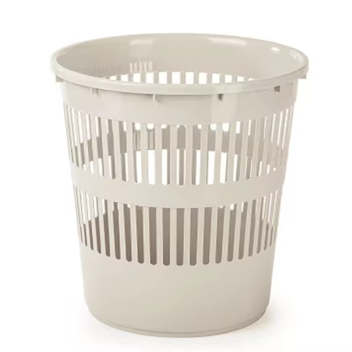 CABLEPELADO Papelera rejilla plastico, Cubo de reciclar, Cesta de basura, Papelera de plástico, Papelera escritorio, Papelera oficina, 28 cm alto x 27.5 cm diámetro, Capacidad 12 Litros, Beige - 1