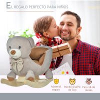 HOMCOM Caballito Balancín para Bebé de 18-36 Meses Caballo Balancín de Peluche Suave con Forma de Oso con Sonido Manillar y Reposapiés 60x33x50 cm Gris - details 3