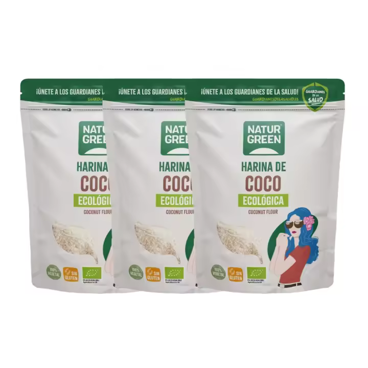 Harina de Coco Bio Sin Gluten Pack de 3x 500g | Fuente de fibra | Keto, paleo y sin gluten | NaturGreen - 1