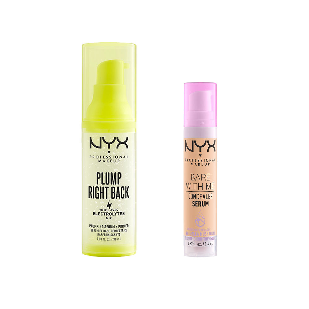 NYX Professional Makeup | Plump Right Back primer y sérum: Añade hidratación y volumen a tus labios con este primer y sérum + Bare with me Serum Concealer: Oculta imperfecciones y cuida tu piel con este serum corrector