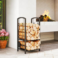 Outsunny Estante de Leña para chimenea Soporte para Leña de 2 Niveles Leñero Exterior e Interior Metálico con 4 Herramientas para Chimenea Carga Máx.100 kg 40x30x74,5 cm Negro - details 1