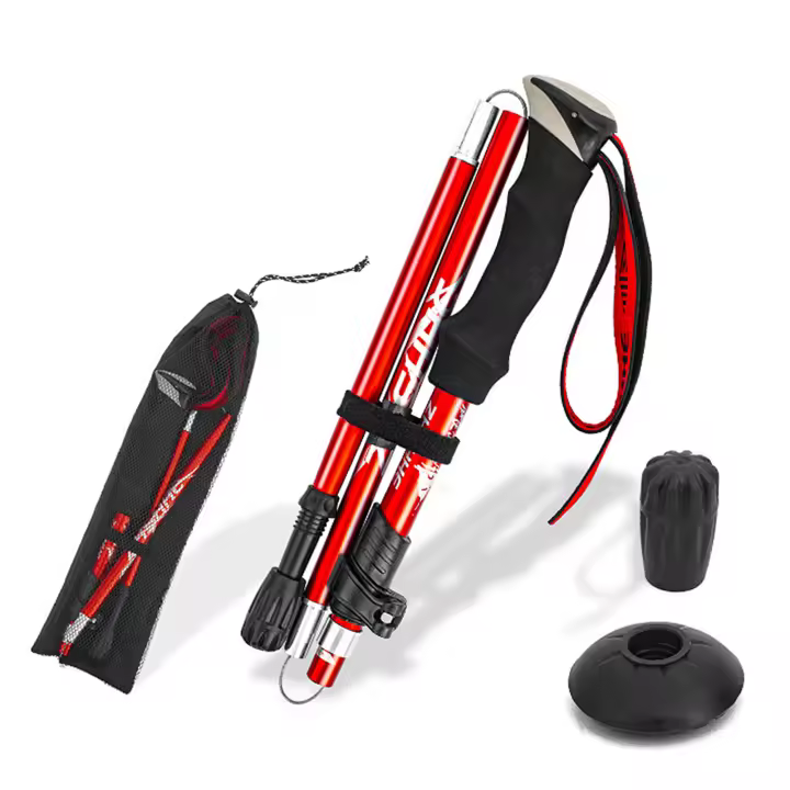 Palo De Caminar Collapsable Y Ligero De Aluminio Para Senderismo Y Camping Plegable En Cinco Secciones Con Punta De Goma - 1