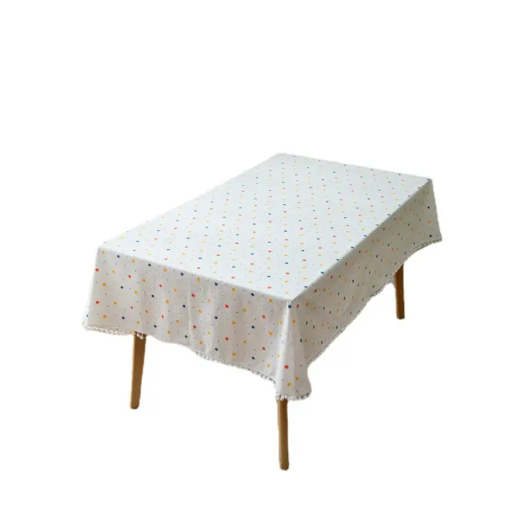 Mantel rectangular universal con jacquard graffiti y lunares geométricos para todas las estaciones. - 1