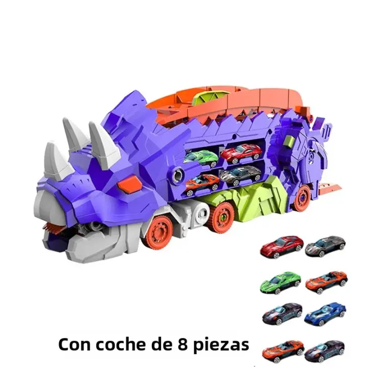 Modelo De Coche Dinosauro Triceratops Desplazable Para Niños Juguete Educativo De Plástico ABS Con Carretera Plegable Y Retroceso - 1