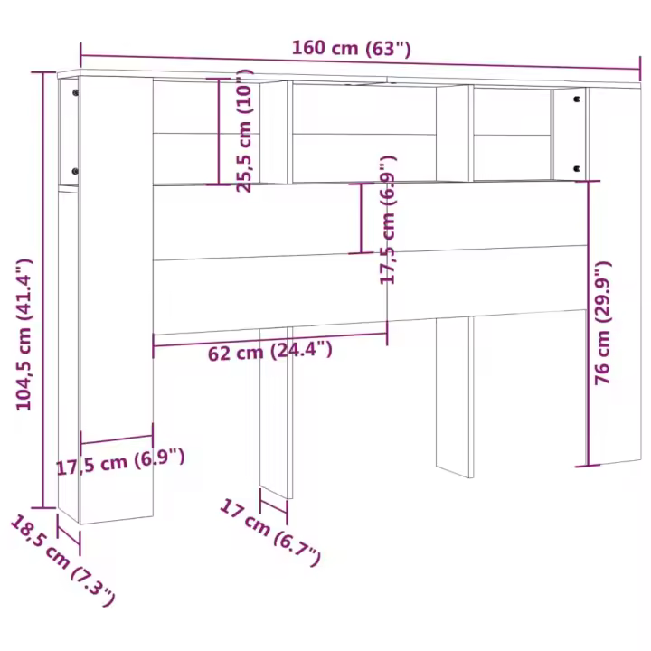 vidaXL Mueble cabecero color roble Sonoma 160x18,5x104,5 cm - 1