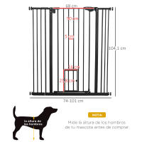 PawHut Barrera de Seguridad para Perros con 1 Puerta Pequeña 74-101x104,1 cm Barrera para Mascotas Extensible con Cierre Automático y Sistema de Doble Bloqueo para Puerta Pasillo Escalera Negro - details 2