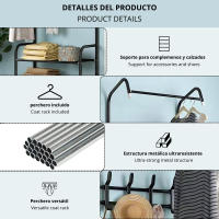 Perchero de pie, Metal, Zapatero, Resistente con estante para zapatos y prendas, Organizador ropa y accesorios, Multifuncional para salón, Dormitorio, Sala de estar, Recibidor, Entrada - details 3