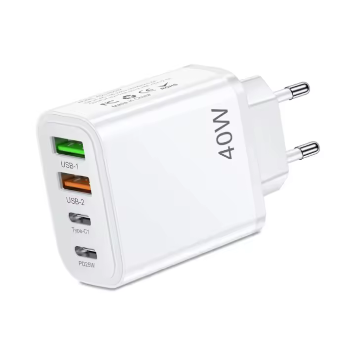 Cargador USB C - Cargador USB Carga Rápida Múltiple 4 Puertos - Enchufe Multiple USB C – Adaptador USBC  Marca NFMAXONE Compatible de Samsung, iPhone - iPad, Huawei, Google, Carga Rapida 40W - Enchufe iPhone - 1