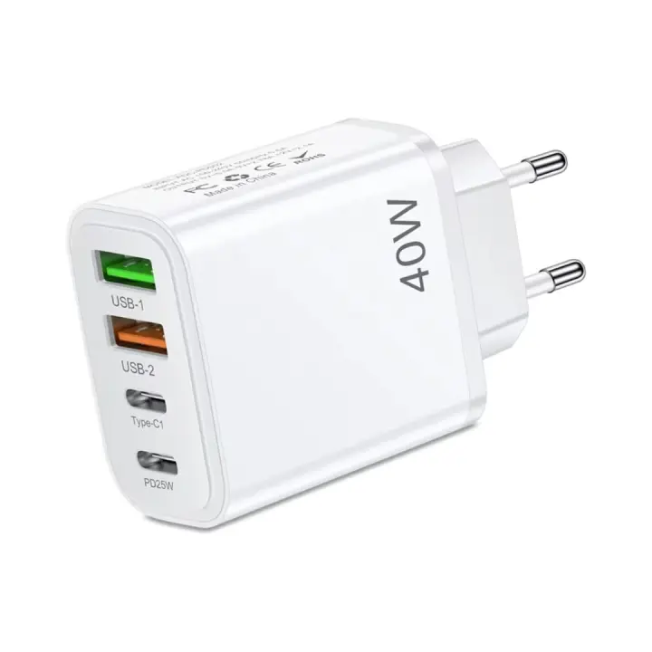 Cargador USB C - Cargador USB Carga Rápida Múltiple 4 Puertos - Enchufe Multiple USB C – Adaptador USBC  Marca NFMAXONE Compatible de Samsung, iPhone - iPad, Huawei, Google, Carga Rapida 40W - Enchufe iPhone - 1