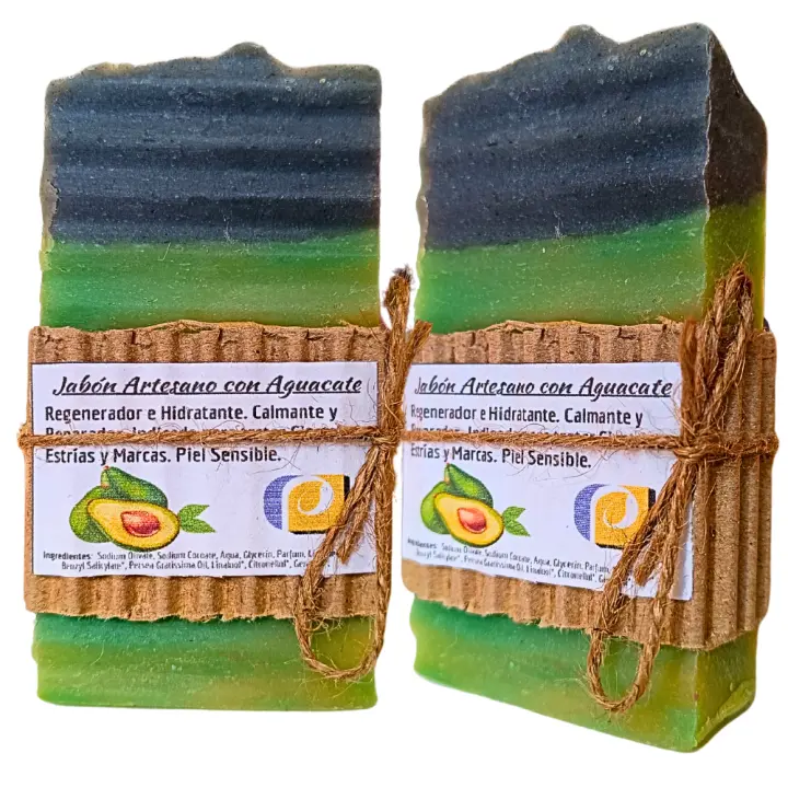 2 Jabones Artesanales Naturales de Aguacate. Regenerador, Hidratante, Pieles con Eccemas. Hecho a mano en España. Pumarshop Cinnia Natura. - 1