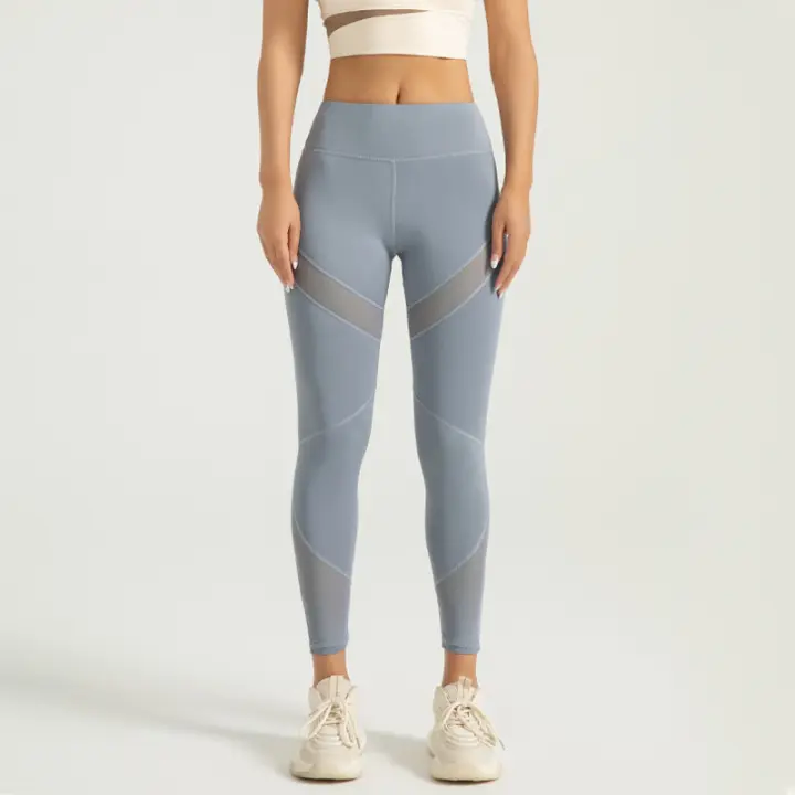 MOV Pantalones de yoga melocotón de malla elástica alta empalme medias deportivas levantamiento de glúteos pantalones de fitness para mujeres - 1