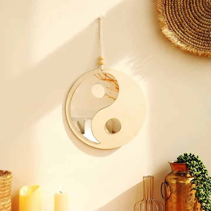 Espejo De Madera Boho Para Decoración De Hogar Y Sala De Estar Yin Yang Tai Chi Espejos Mural Para Decoración Feng Shui Del Dormitorio - 1