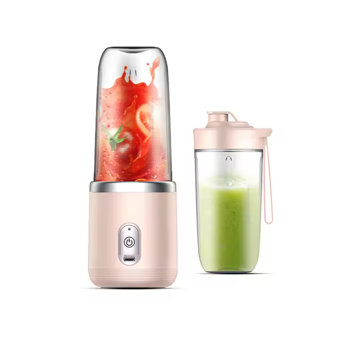 Mini licuadora de frutas portátil de 400 ml con 6 Hojas de Maple inoxidable Licuadora personal para batidos de Versa Licuadora Eléctrica recargable por USB + Taza Deportiva con tapa - Azul - 1