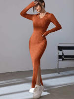 Nuevo Estilo De Vestido De Punto Slim Para Mujer Primavera Verano 2024 Manga Larga Color Sólido Ajustado Silueta De Traje De Oficina - details 10