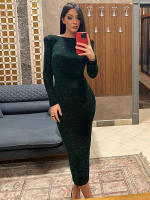 Vestido Midi De Encaje Mozision Para Mujer Con Espalda Descubierta Y Aros Elegante Y Sexy De Manga Larga Bodycon Para Fiesta - details 3