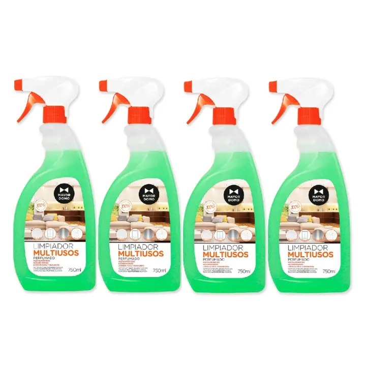 Mayordomo Spray Limpiador Multiusos de Superficies Perfumado 750ml (Pack 4 uds) - Limpiador Multisuperficies con Pistola Pulverizadora para Cristales, Azulejos, Baldosas, Marmol, Acero Inoxidable, Cerámica - pH neutro, con alcohol, agradable perfume - 1