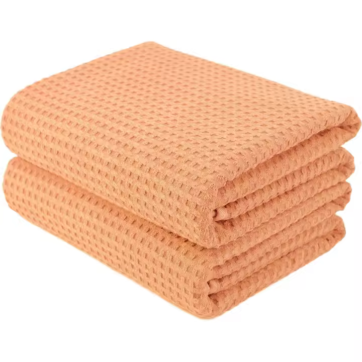 Toalla de Baño de Microfibre antiselusa-Secado Rápido-Punto gofrado - Naranja - Grande: 152,4x76,2 cm - Pack de 2 - 1